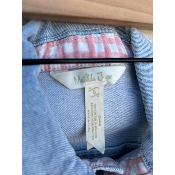 Matilda Jane Denim Jean Vest, Pink Ruffle Sleeves, Bow Pockets, Sz 6 - Picture 4 of 4